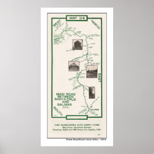 1914 karta, Santa Cruz till Salinas Poster