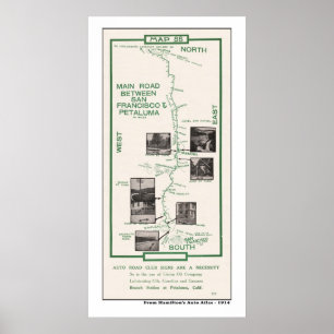 1914 Karta, SF till Petaluma Poster