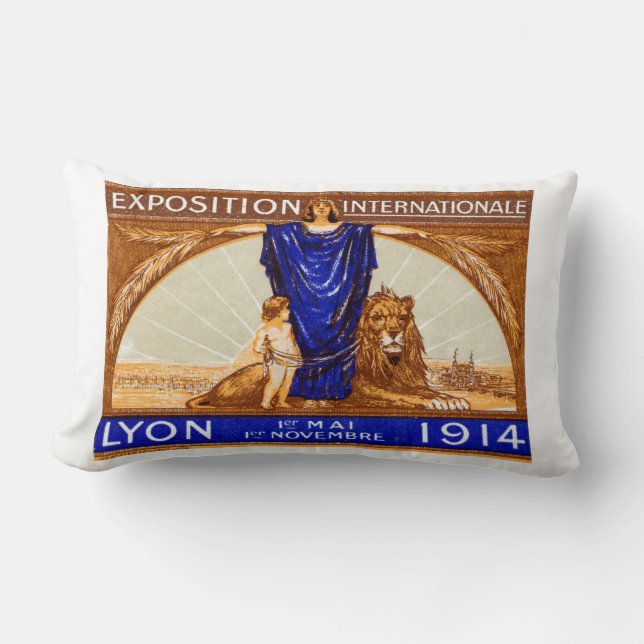 1914 Lyon Internationell Expo Poster Lumbarkudde (Framsida)