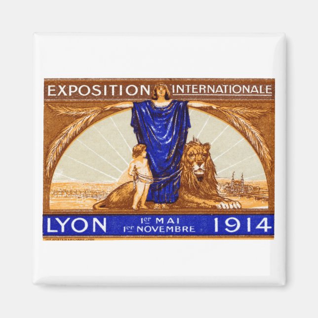 1914 Lyon Internationell Expo Poster Magnet (Framsidan)