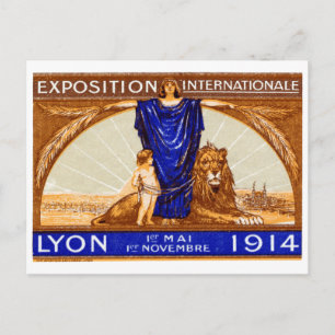 1914 Lyon Internationell Expo Poster Vykort