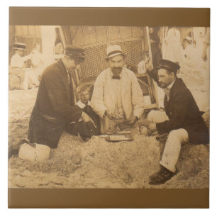 1914 roligt på stranden i Tyskland RPPC Kakelplatta