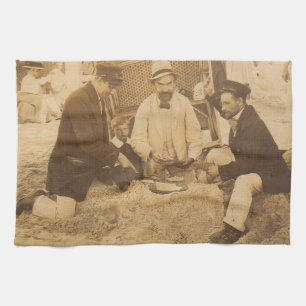 1914 roligt på stranden i Tyskland RPPC Kökshandduk