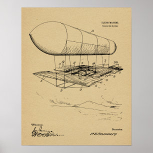 1914 Skriv ut Maskin Patent Art Teckning Poster