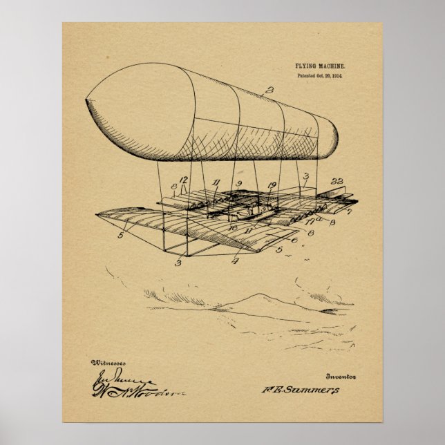 1914 Skriv ut Maskin Patent Art Teckning Poster (Framsidan)