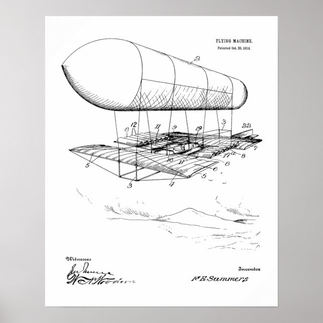 1914 Skriv ut Maskin Patent Art Teckning Poster (Framsidan)