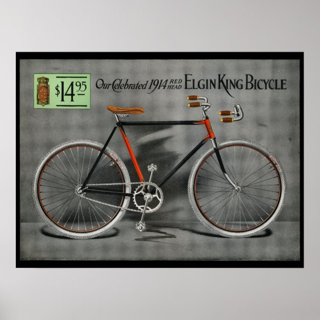 1914 Vintage Elgin Kung Bicycle Ad Art Poster (Framsidan)