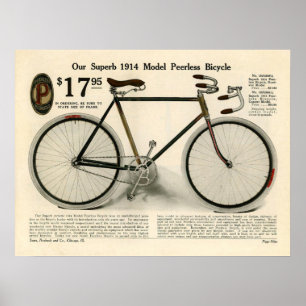 1914 Vintage Poster Peerless Bicycle and Art