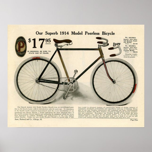 1914 Vintage Poster Peerless Bicycle and Art (Framsidan)