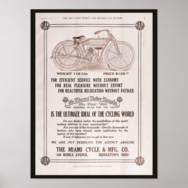 1915 års motorcykel i Miami Poster (Framsidan)