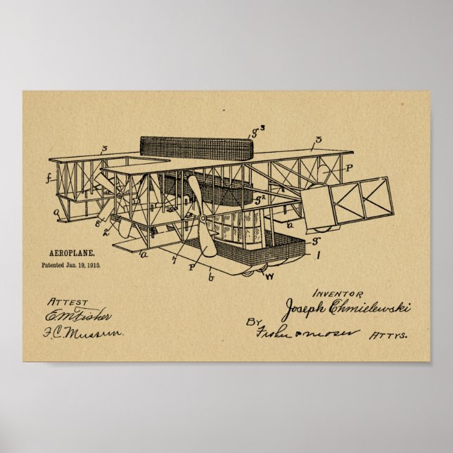 1915 Båtflygplanspatent Art Teckning Skriv ut Poster (Framsidan)