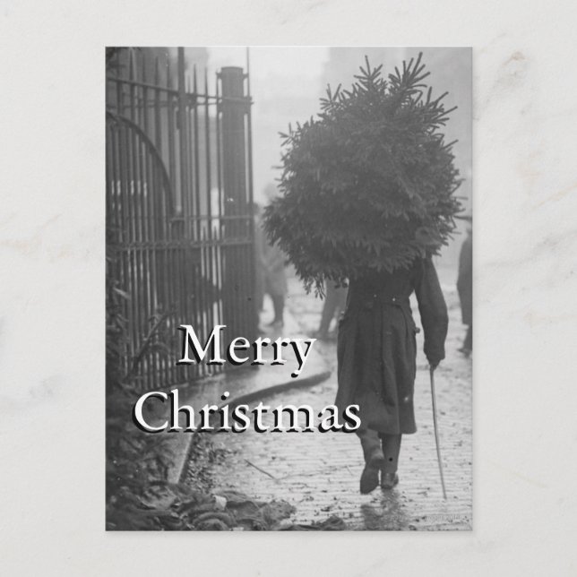 1915: En soldat som bär en julgran Helg Vykort (Framsida)