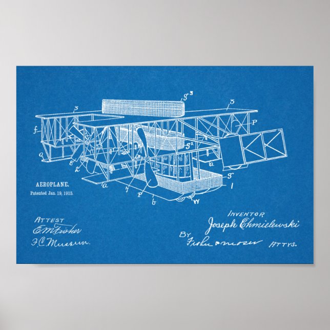 1915 Flygplanspatent Art Teckning Skriv ut Poster (Framsidan)