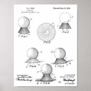 1915 Golf Ball Tee Design Patent Art Print Poster