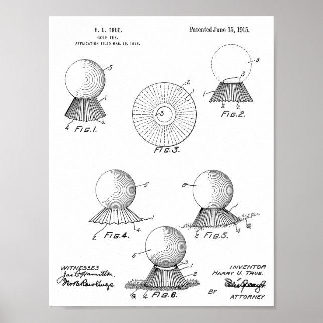 1915 Golf Ball Tee Design Patent Art Print Poster (Framsidan)