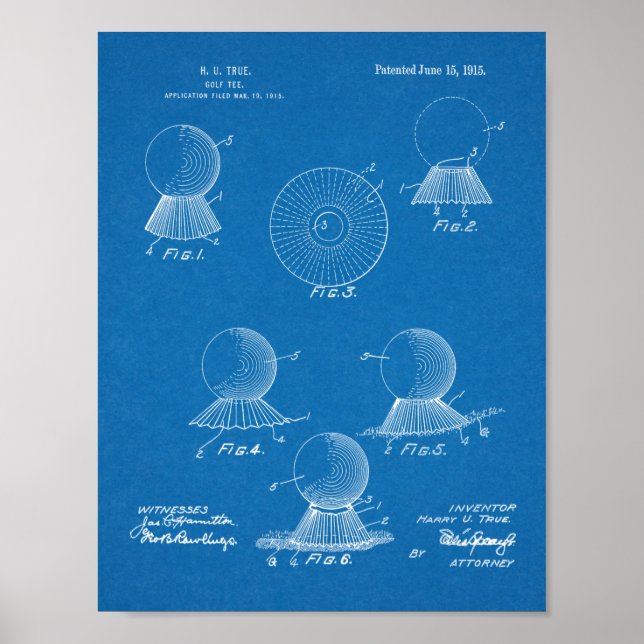 1915 Golf Boll Tee Design Patent Art Print Poster (Framsidan)