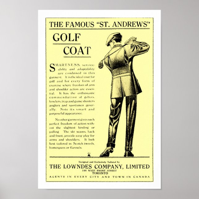 1915 Golf Clothing Print Poster (Framsidan)