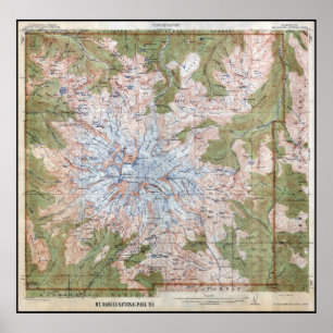 1915 MT. RAINIER TOPOGRAPHIC KARTA POSTER