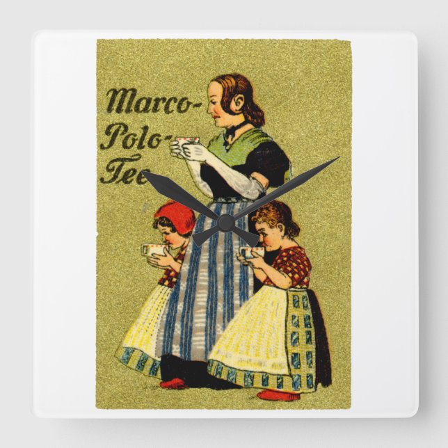 1915 Njut av Marco Polo Tea Fyrkantig Klocka (Framsida)