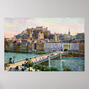 1916 Aquarelle Salzburg State Bridge Poster