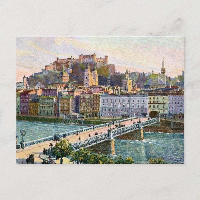 1916 Aquarelle Salzburg State Bridge Vykort (Framsida)