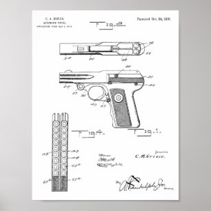1916 Automatisk utskrift av Gun Patent Art Tecknin Poster