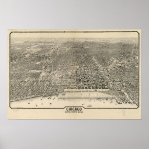 1916 Chicago, IL-fågelöga beskådar den panorama- Poster
