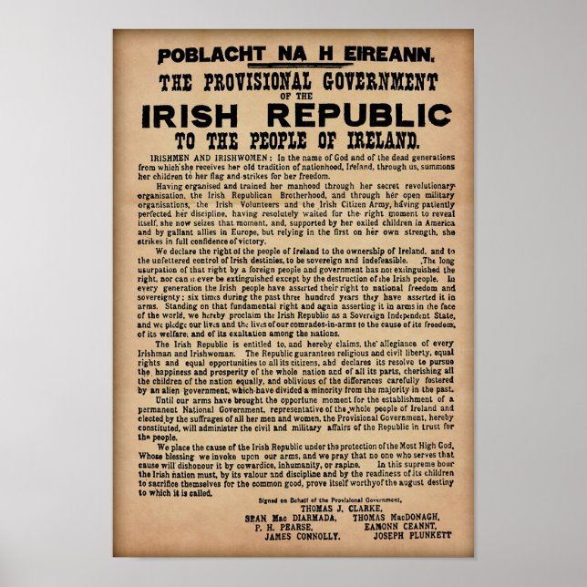1916 Irish Proclamation - Original Copy Poster (Framsidan)