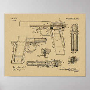1916 Smith Gun Patent Art Teckning Skriv ut Poster