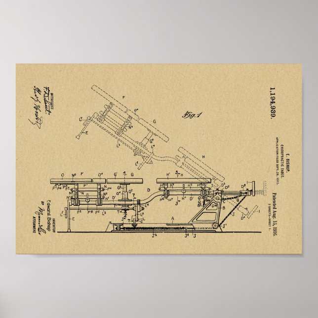 1916 Vintage Chiropraktic Bord Patent Art Print Poster (Framsidan)