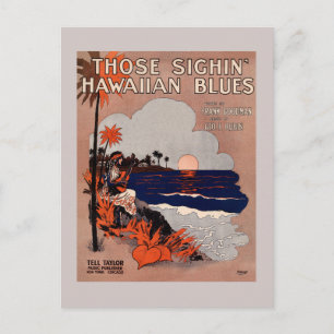1916 Vintage Hawaii blues lakan musiktäckning Vykort