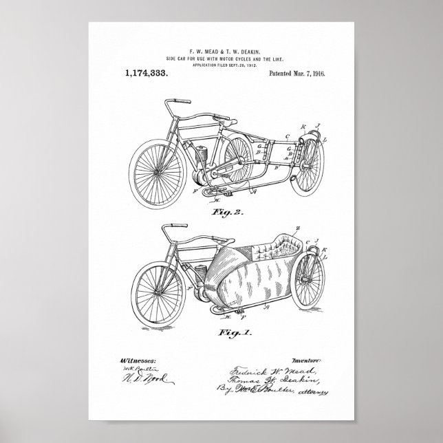 1916 Vintage - motorcykelpatentutskrift Poster (Framsidan)