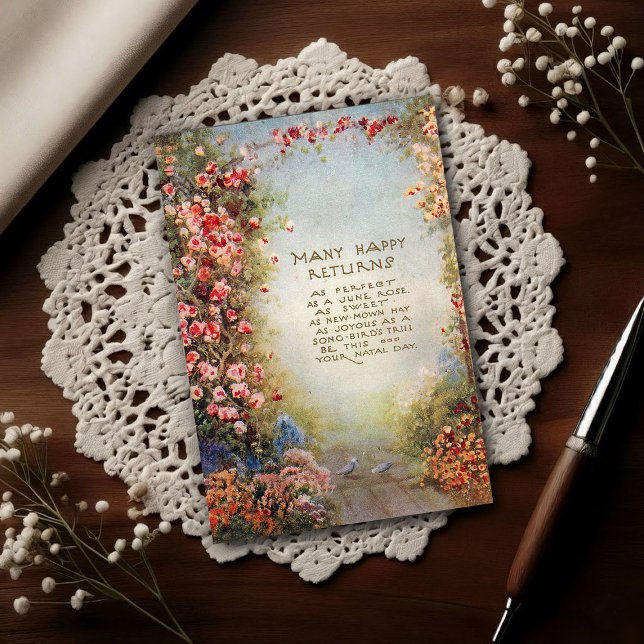 1917 Årgång Blommig Födelsedagsgratulation  Vykort (Skapare uppladdad)