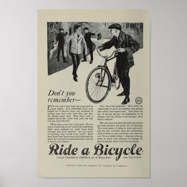 1917 Vintage Bicycle Marknadsföring Ad Art Poster (Framsidan)