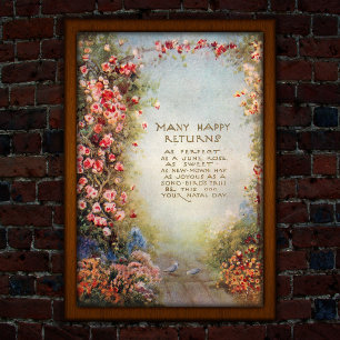 1917 Vintagens Blommigt Födelsedag Hälsning Poster