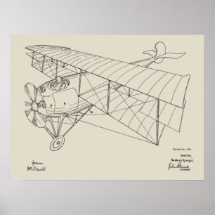 1918 Flygplanspatent konst Teckning Skriv ut Poster