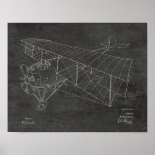 1918 Flygplanspatent konst Teckning Skriv ut Poster