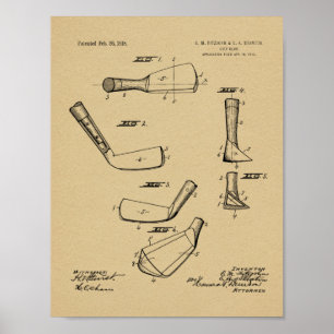 1918 Golf Klubb Head Patent Art Teckning Print Poster