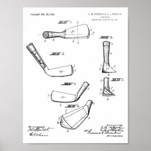 1918 Golf Klubb Head Patent Art Teckning Print Poster