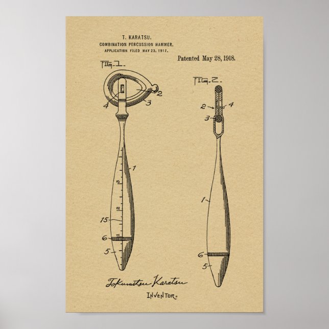 1918 Mediccal Reflex Hammer Patent Art Print Poster (Framsidan)