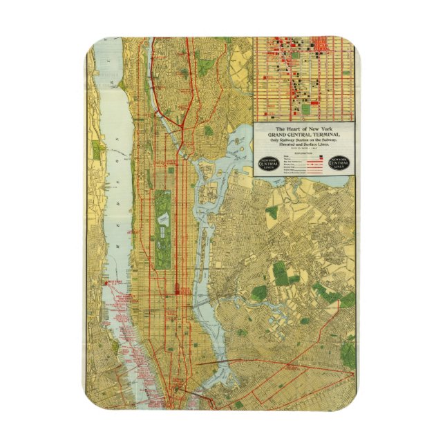 1918 New York Central Railroad Karta Magnet (Vertikal)