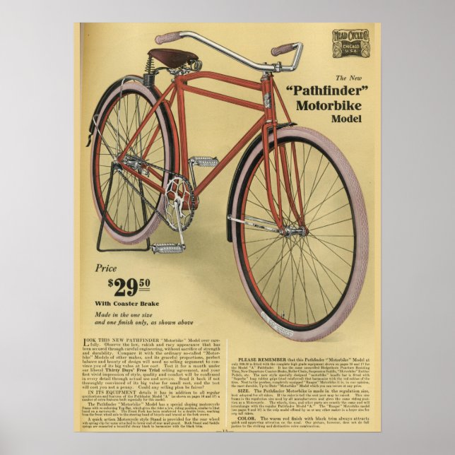 1918 Poster av Vintage Pathfinder Bicycle and Art (Framsidan)