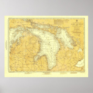 1918 Sjö Huron Historic Nautical Chart Poster
