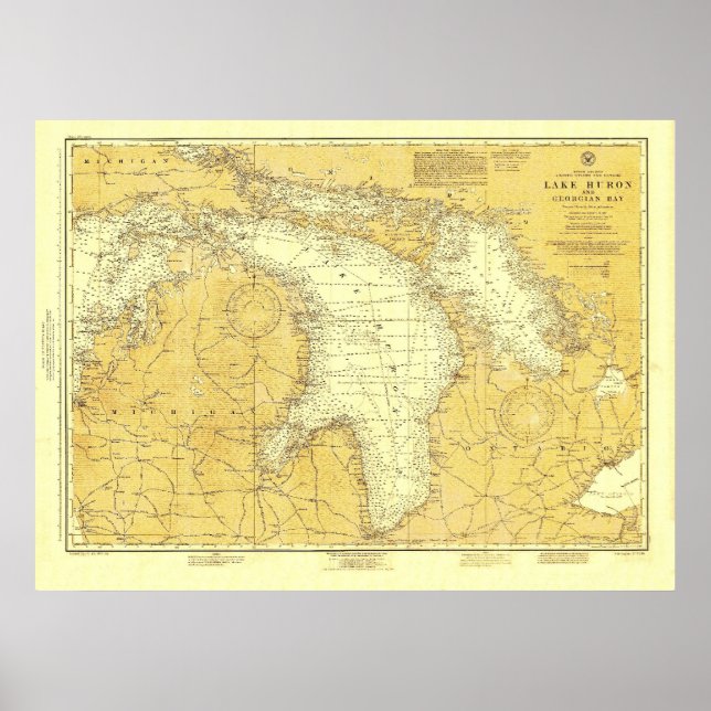 1918 Sjö Huron Historic Nautical Chart Poster (Framsidan)