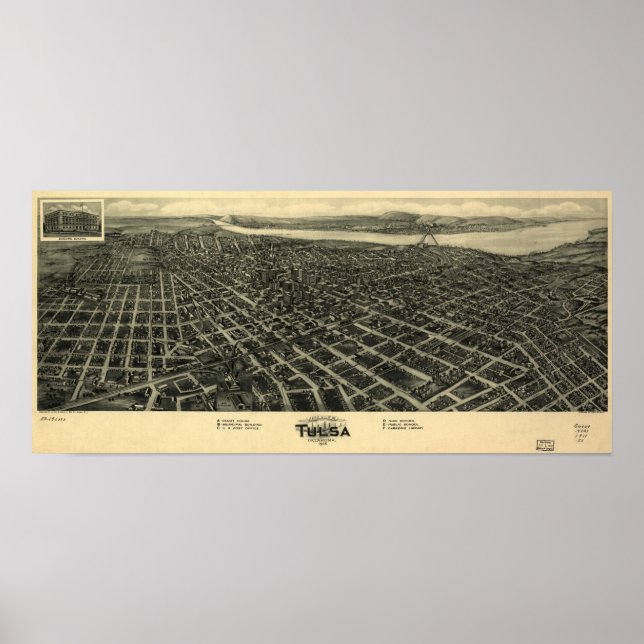 1918 Tulsa, OK Birds Öga View Panoramic Karta Poster (Framsidan)
