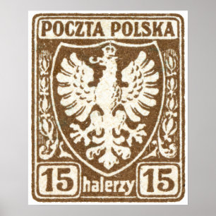 1919 15h Polska Eagle Frimärke Poster