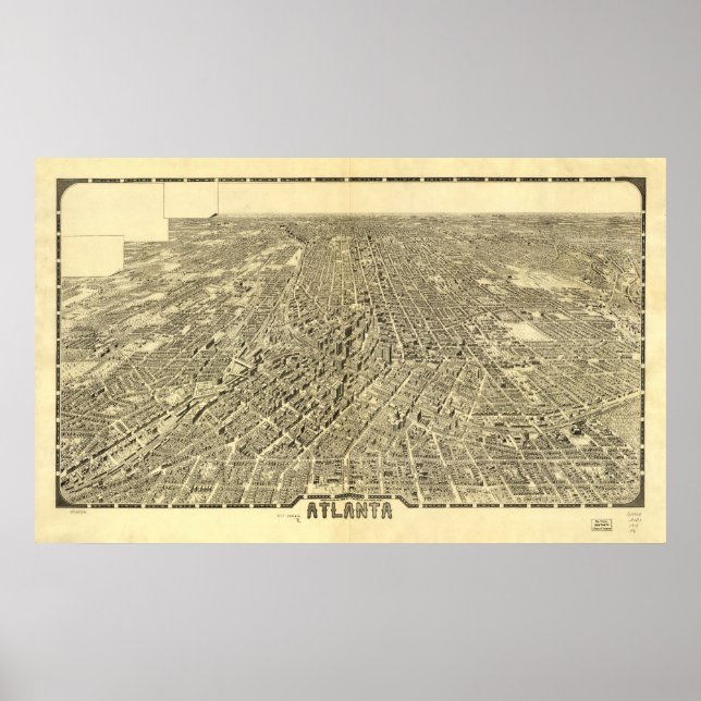 1919 Atlanta, GA Birds Öga View Panoramic Karta Poster (Framsidan)