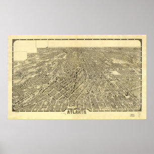 1919 Atlanta, GA-fågelöga beskådar den panorama Poster