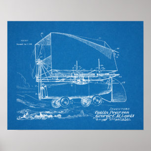 1919 Flygplansbilskonatent Art Teckning Skriv ut Poster