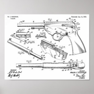 1919 Gun Auto Patent Art Teckning Skriv ut Poster